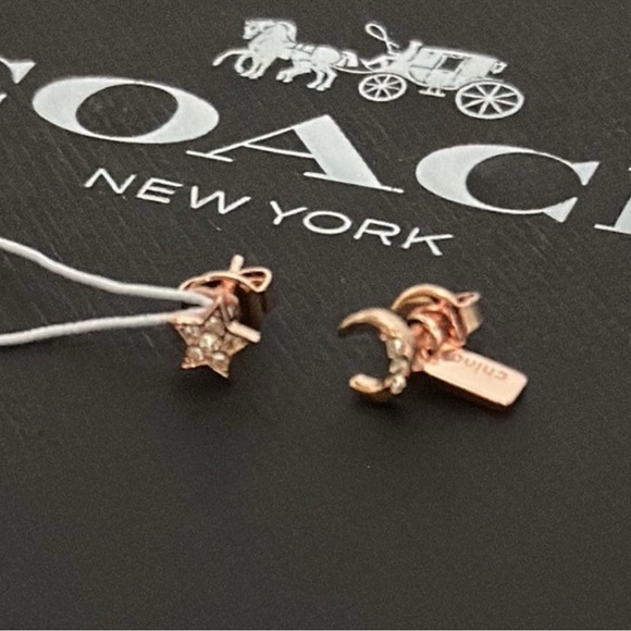 Coach Signature Moonstar Stud Earrings Rose Gold Pair Post Hangtag Crystal - Picture 7 of 7